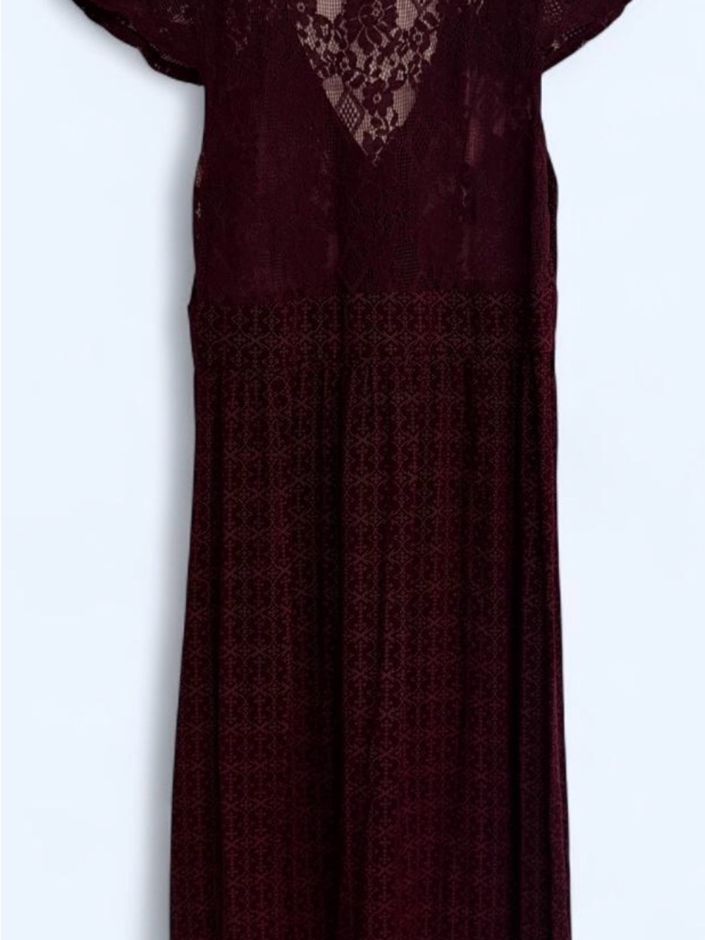 Jolt Lace-Trim V-Neck Midi Dress in Deep Burgundy